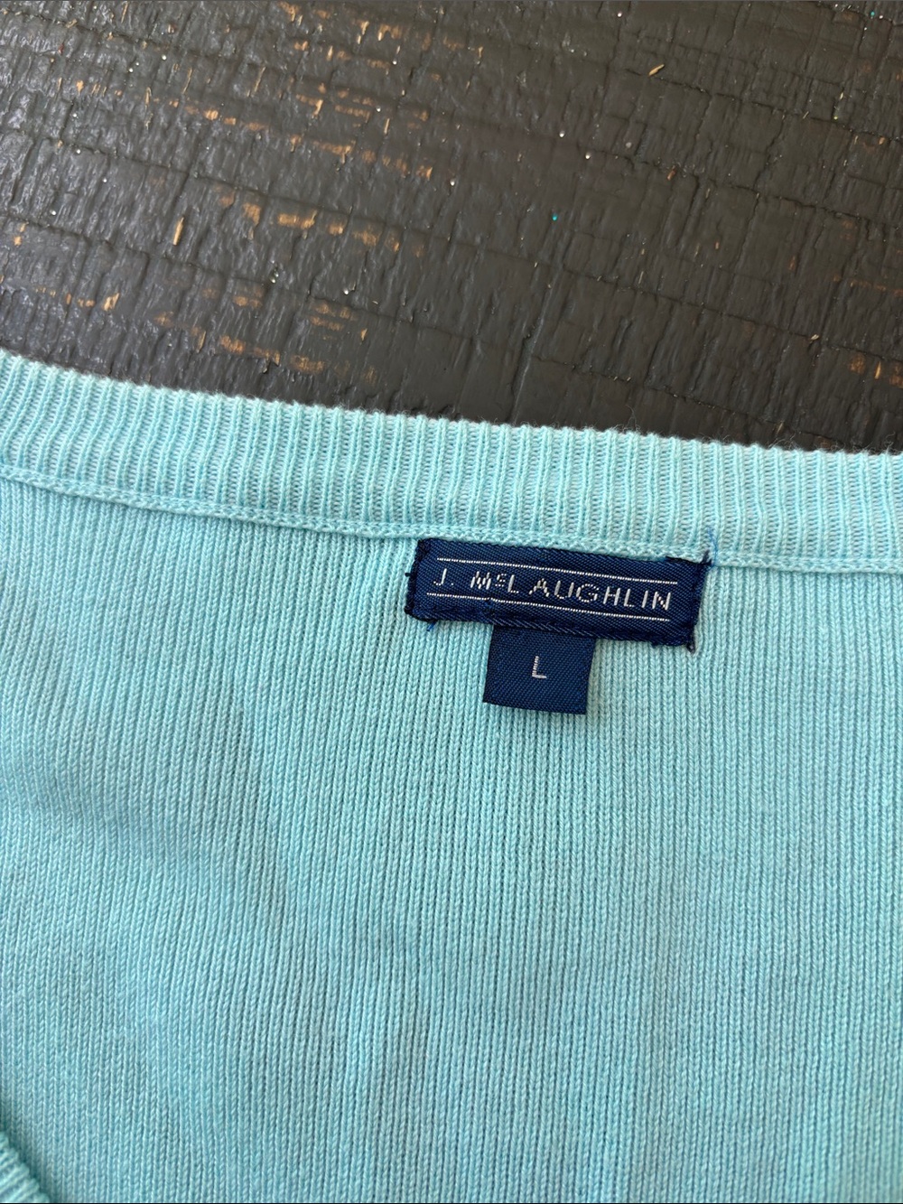 J. McLaughlin Sky Blue V-neck Pullover Sweater Cotton Blend w/ shell buttons L - Picture 4 of 9